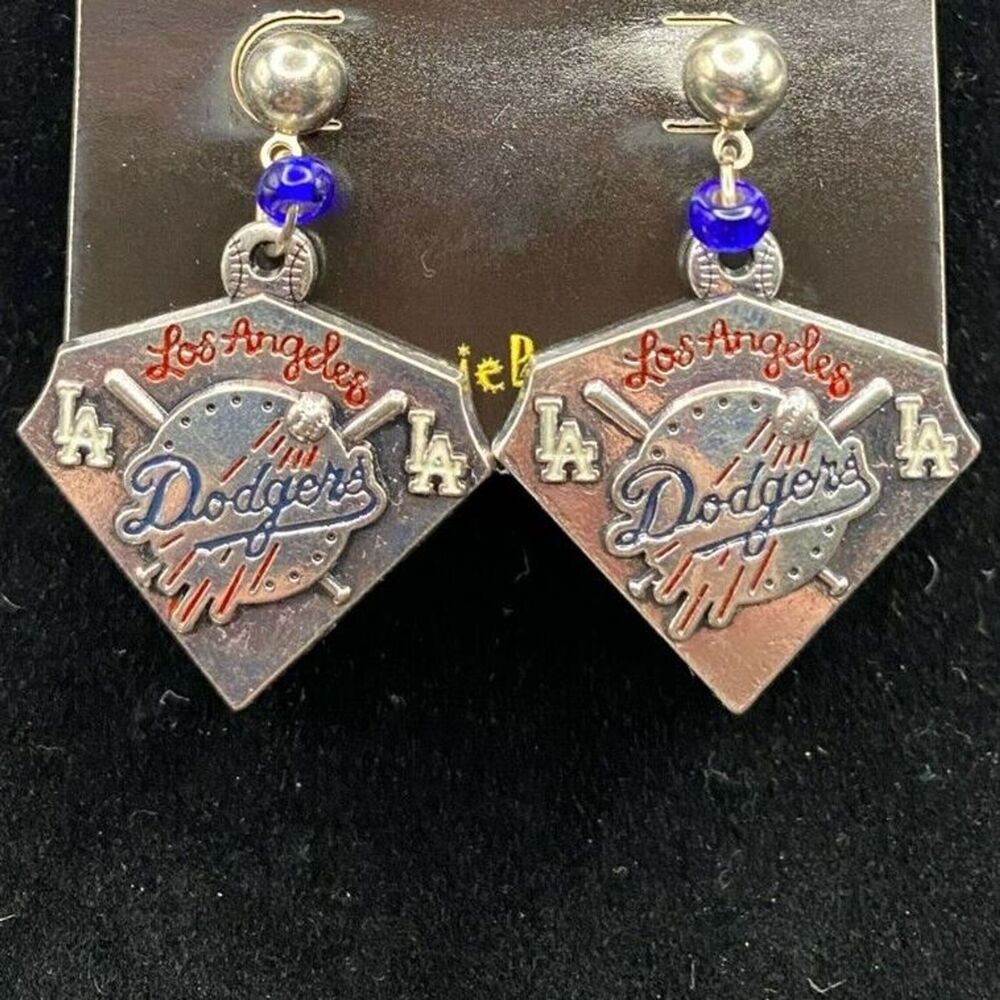 Handmade LA Dodgers Baseball Diamond Blue Glass Bead Earrings by Neanie-Bot